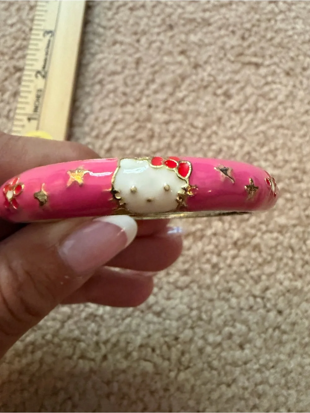 Sanrio Hello Kitty Pink Enamel Hinged Bangle Bracelet Gold Tone JCM China
